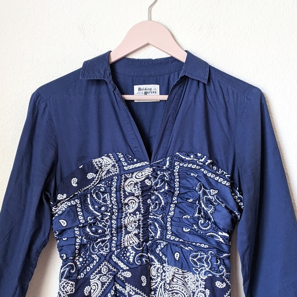 anthropologie holding horses blue bandana print midi dress - Picture 2 of 5